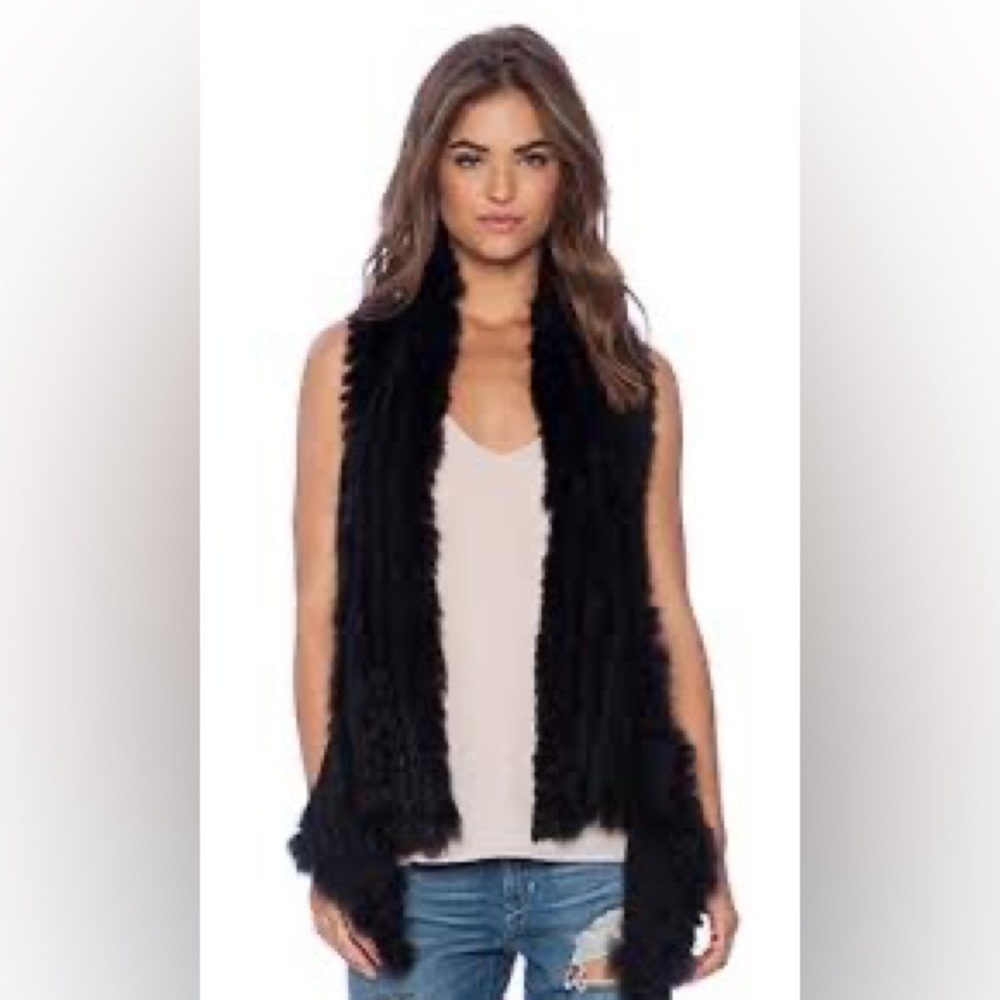 Elliatt rabbit fur vest black size M